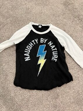 Kids "Naughty By Nature" Black & White Lightning Raglan Top